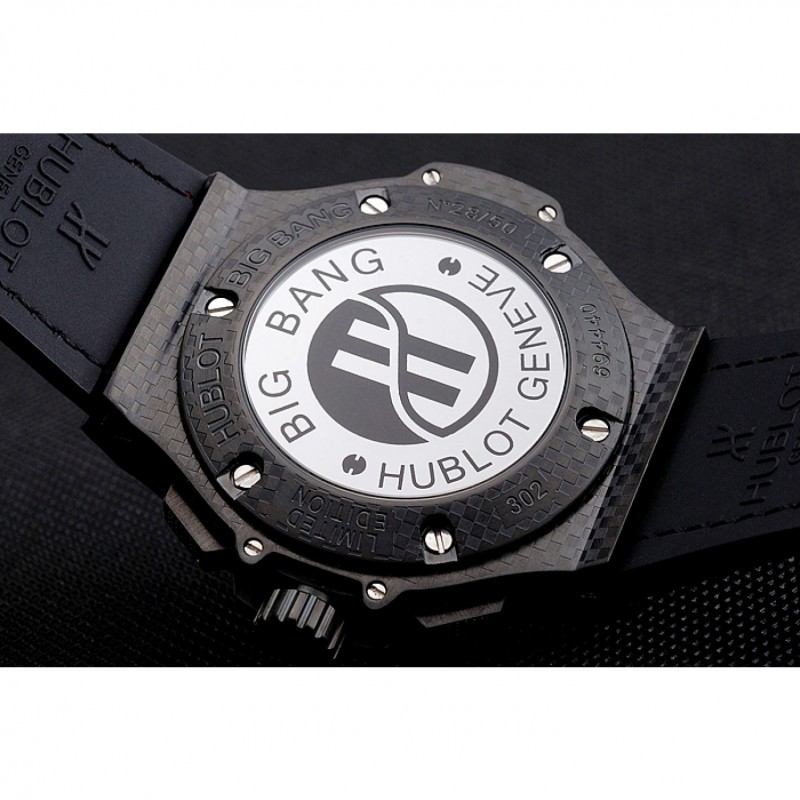 Luxury Hublot Big Bang Carbon Dial Carbon Case And Bezel Black Leather Strap 622773-7