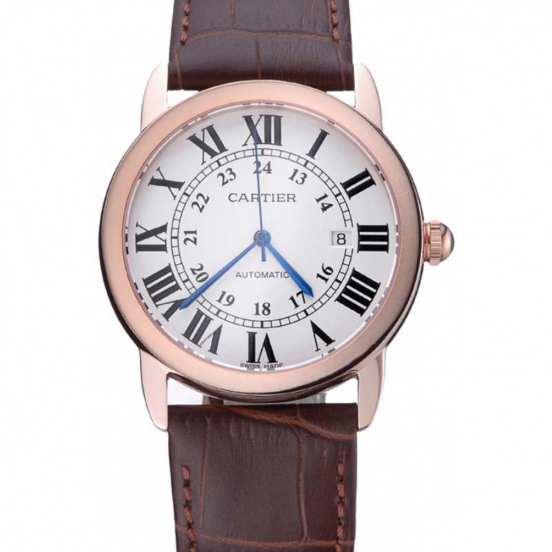 SS Replica Watches Swiss Cartier Ronde Solo Gold Case White Dial Roman Numerals 622201-0