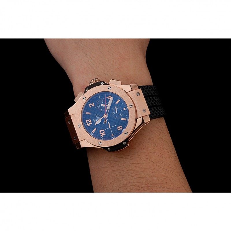 Swiss Hublot Big Bang Carbon Effect Dial Rose Gold Case Black Rubber Bracelet 1453897-7