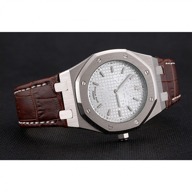 Audemars Piguet Royal Oak Fondation White Dial Stainless Steel Case Brown Leather Strap-4