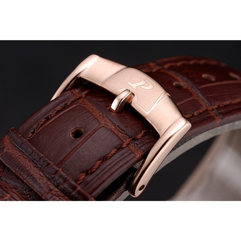 High Quality Piaget Altiplano Date Silver Dial Rose Gold Case Brown Leather Strap-5