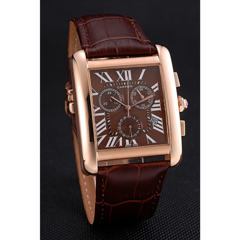 Cartier Tank MC Brown Dial Gold Case Brown Leather Bracelet 622696-2