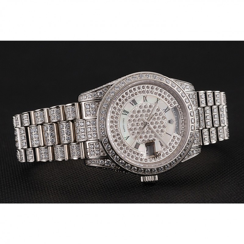 Best Replica Watches Swiss Rolex Day-Date Diamond Pave Dial Diamond Case Diamond Bracelet 1453950-3