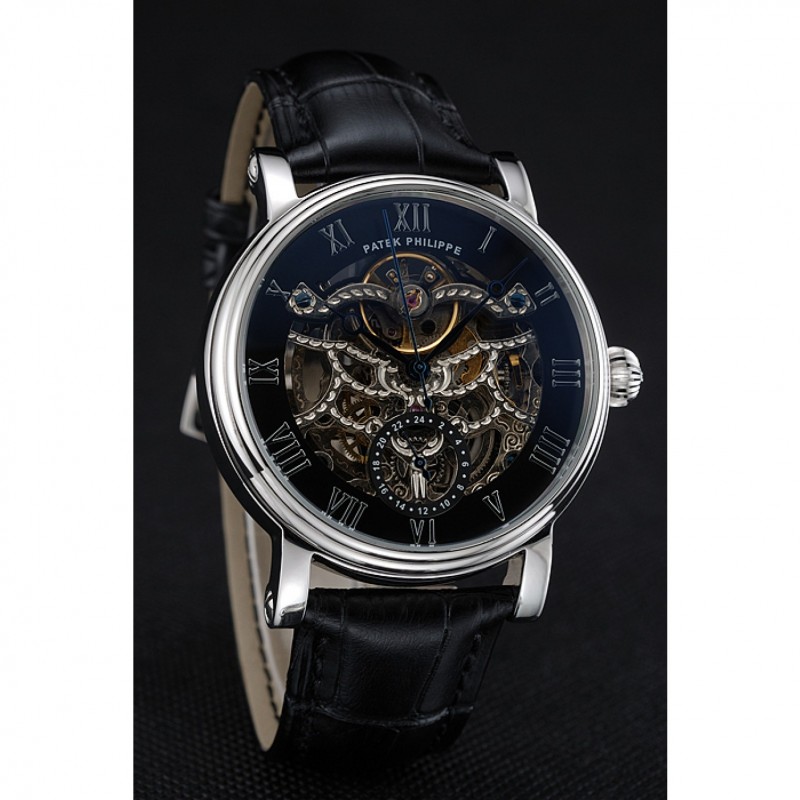 Patek Philippe Grand Complications Black Skeleton Dial Stainless Steel Case Black Leather Strap 1453812-2