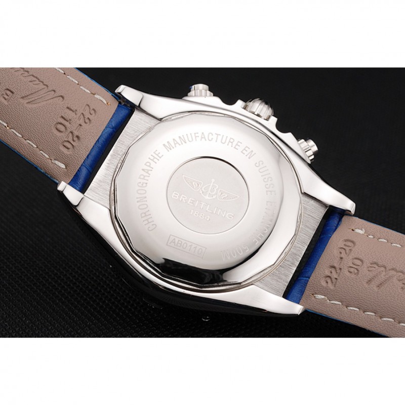 High End Breitling Chronomat Patrouille De France Blue Dial Stainless Steel Case Blue Leather Strap-8
