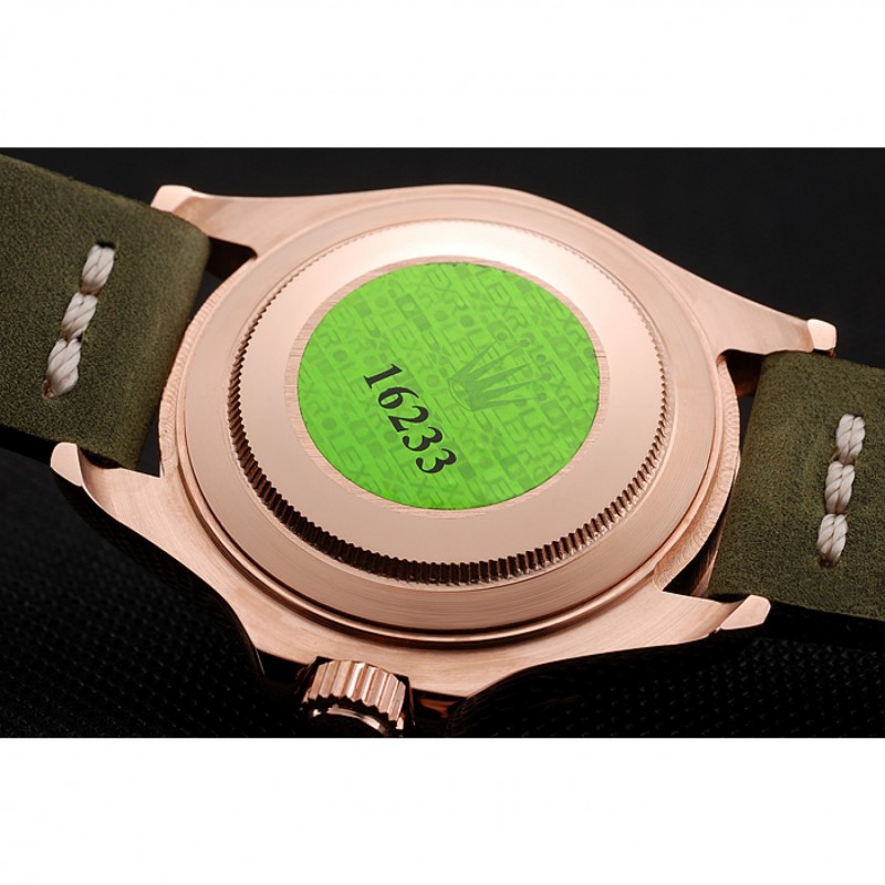 Rolex Yacht Master Black Dial Green Bezel Rose Gold Case Green Leather Bracelet 1453862-6