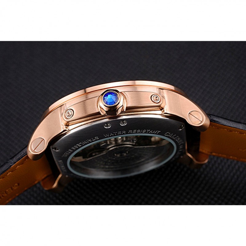 Cartier Calibre Tourbillon Black Dial Gold Case Black Leather Strap 622754-8