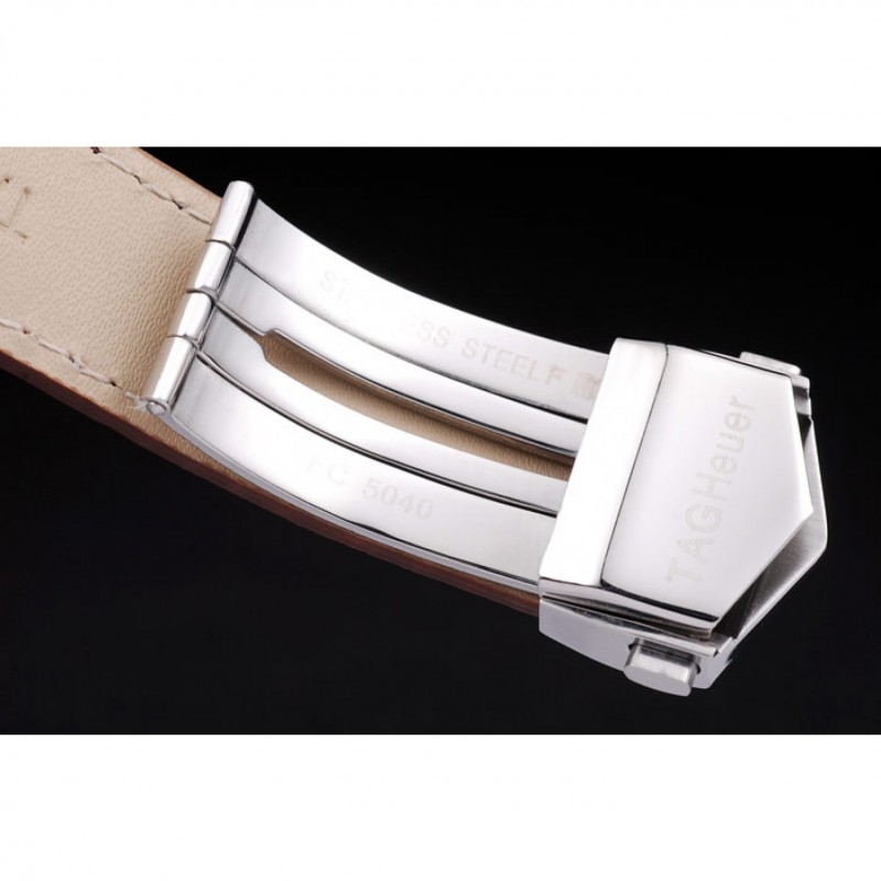 Tag Heuer SLR Brushed Stainless Steel Case Silver Dial Brown Leather Strap-5