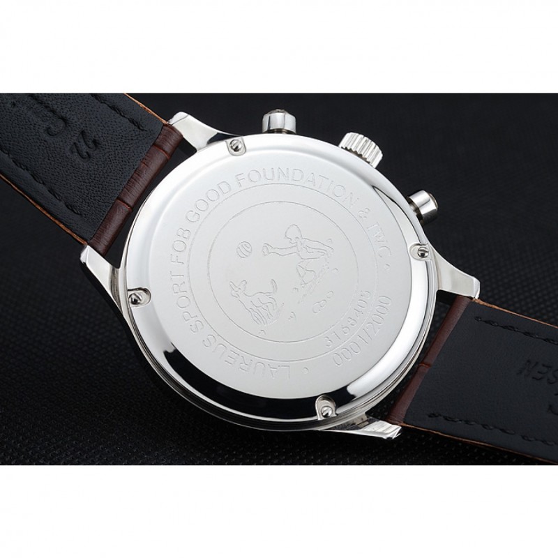 Luxury Replica Watches IWC Portugieser Chronograph White Dial Steel Hands And Numerals Steel Case With Diamonds Brown Leather Strap-5