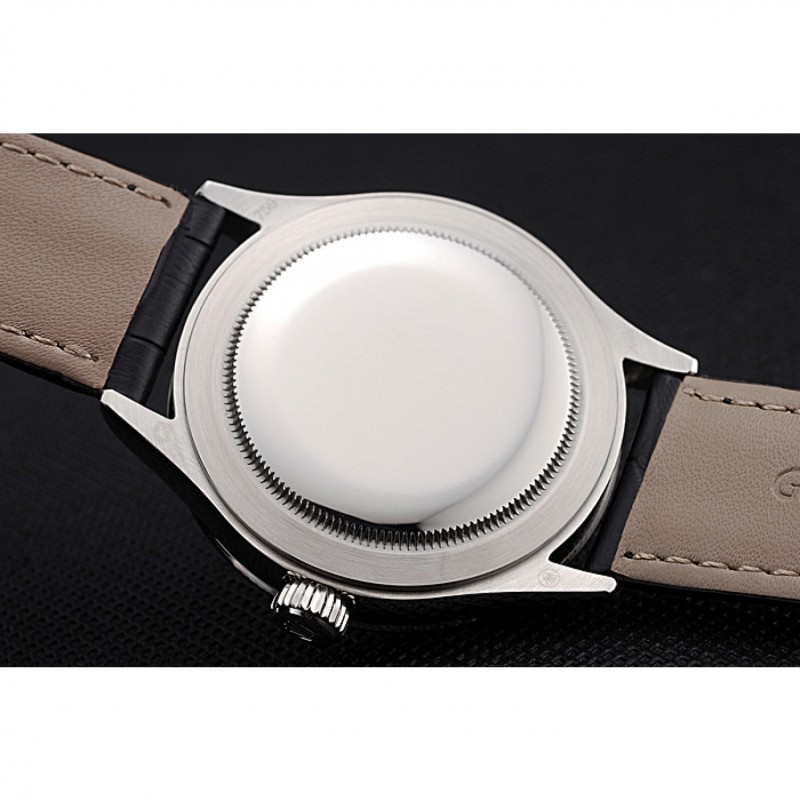 Swiss Rolex Cellini Time Silver Case White Dial Black Leather Bracelet 622653-7