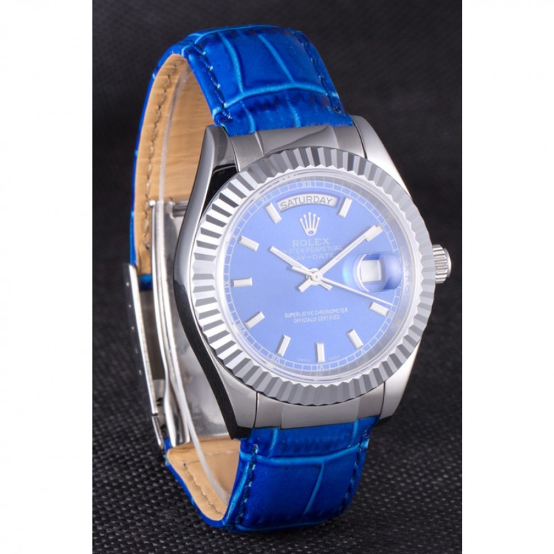 Cheap Replica Watches Rolex Day-Date Oyster Collection Blue Leather Band 621490-2