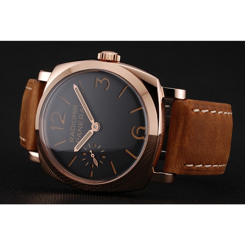 High Quality Replica Watches Swiss Panerai Radiomir 1940 Black Dial Rose Gold Case Brown Suede Leather Strap 1453844-4