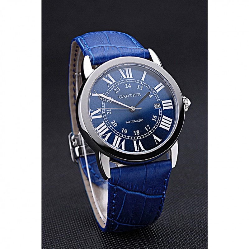 High End Replica Watches Swiss Cartier Ronde Solo Stainless Steel Case Blue Dial Roman Numerals 622193-2
