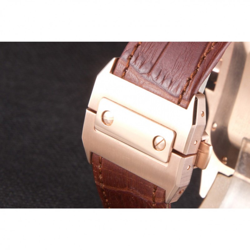 Swiss Cartier Santos Rose Gold with Brown Leather Strap 621522-7