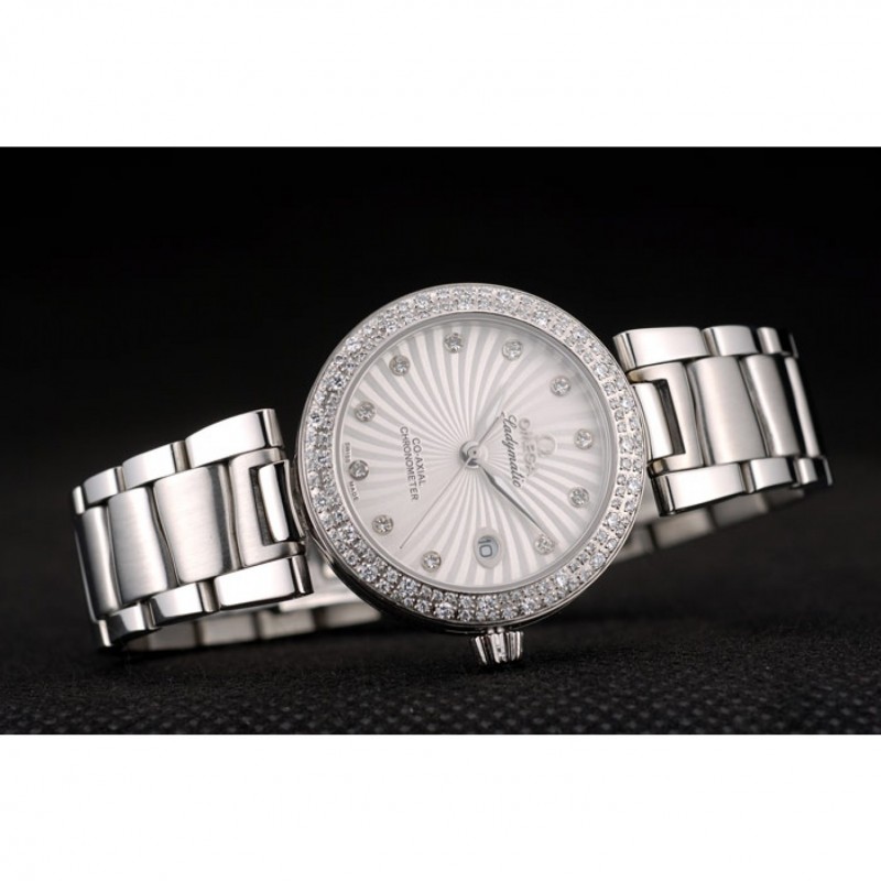 Omega DeVille Ladymatic iamond Plated Bezel White Dial-3