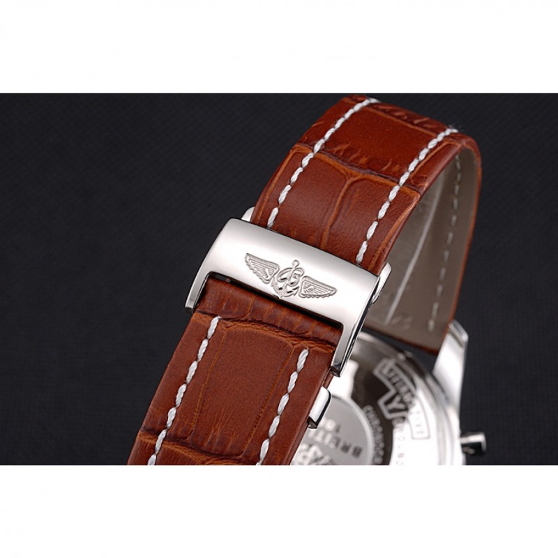 SS Replica Watches Breitling Navitimer Brown Leather Strap White Dial-4