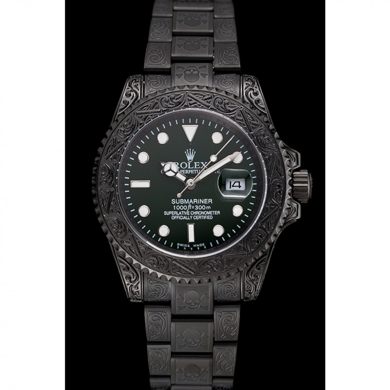Rolex Submariner Skull Limited Edition Green Dial All Black Case And Bracelet 1454076-1