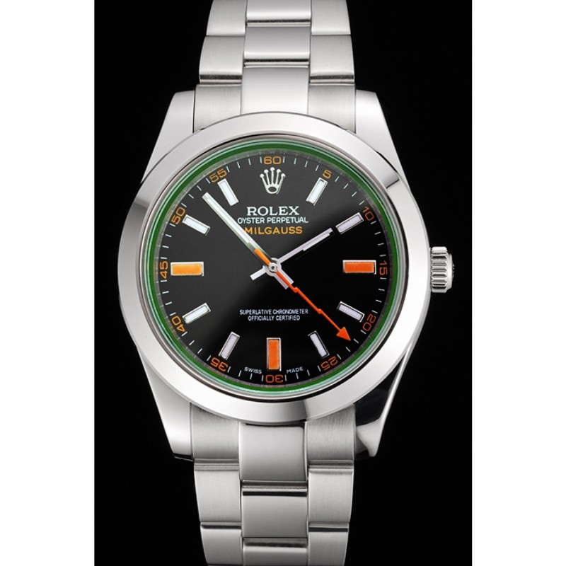 Swiss Rolex Milgauss Black Dial Orange Markings Stainless Steel Case And Bracelet-1