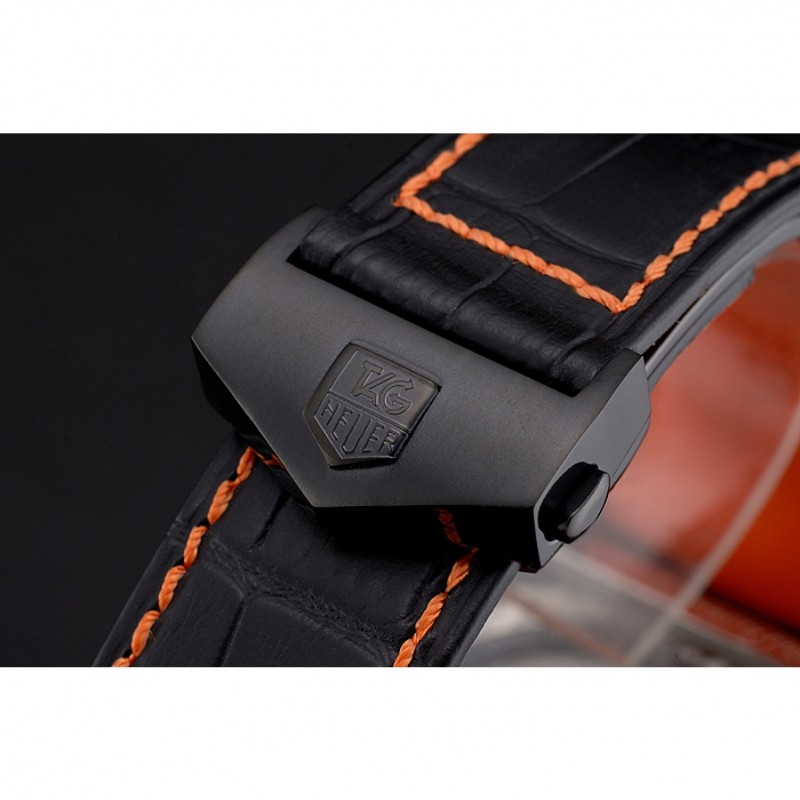 Tag Heuer Monaco Calibre 36 Blue And Orange Stripes Dial Black Leather Strap 622302-7