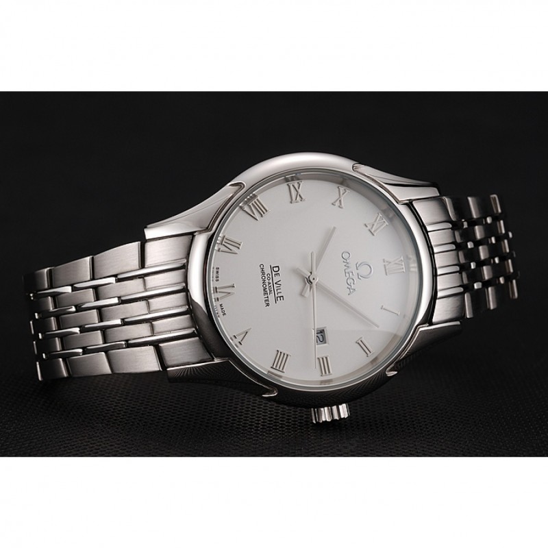 AAA Replica Watches Omega De Ville White Dial Roman Numerals Stainless Steel Case And Bracelet 1453791-4