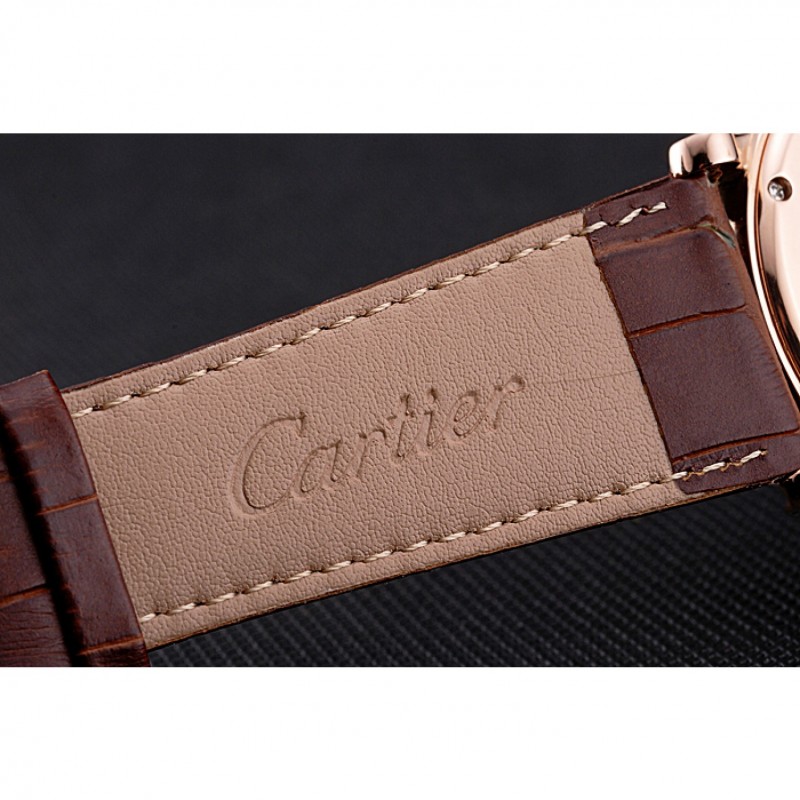 Cartier Rotonde Chronograph White Dial Rose Gold Case Brown Leather Strap-6