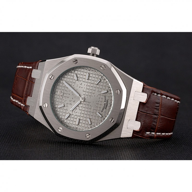 Audemars Piguet Royal Oak Fondation Gray Dial Stainless Steel Case Brown Leather Strap-3