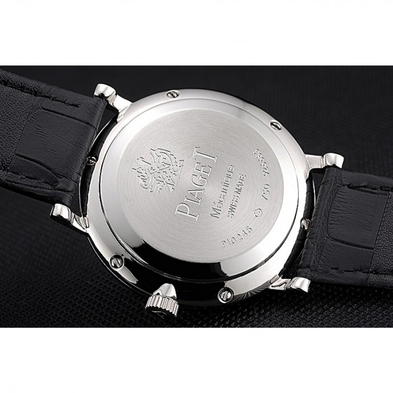Best Replica Watches Piaget Altiplano Silver Case Black Dial Black Leather Bracelet 622629-7