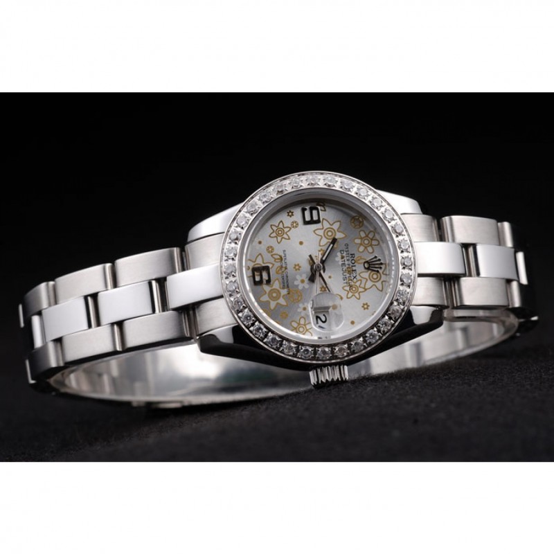 Rolex Datejust Polished Stainless Steel Silver Flowers Dial Diamond Plated 98082-3