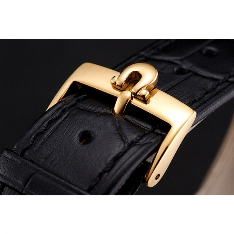 Omega De Ville Prestige White Dial Gold Case Black Leather Strap-5