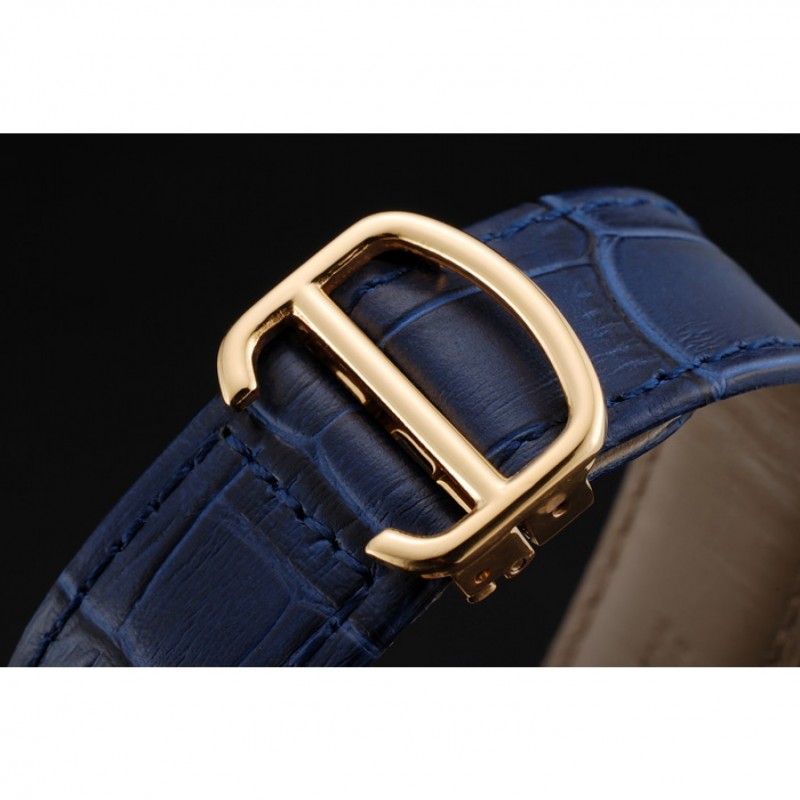 High End Replica Watches Swiss Cartier Ronde Solo Blue Dial Gold Diamond Case Blue Leather Strap-5