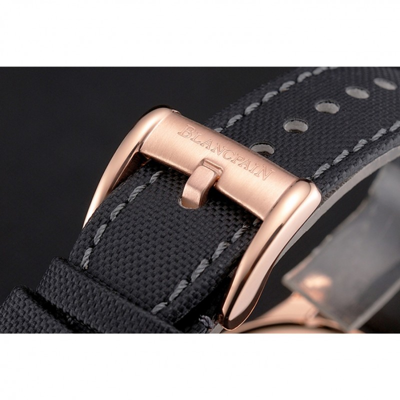 Swiss Blancpain Fifty Fathoms Flyback Chronograph Black Dial Black Bezel Rose Gold Case Black Canvas Strap-5