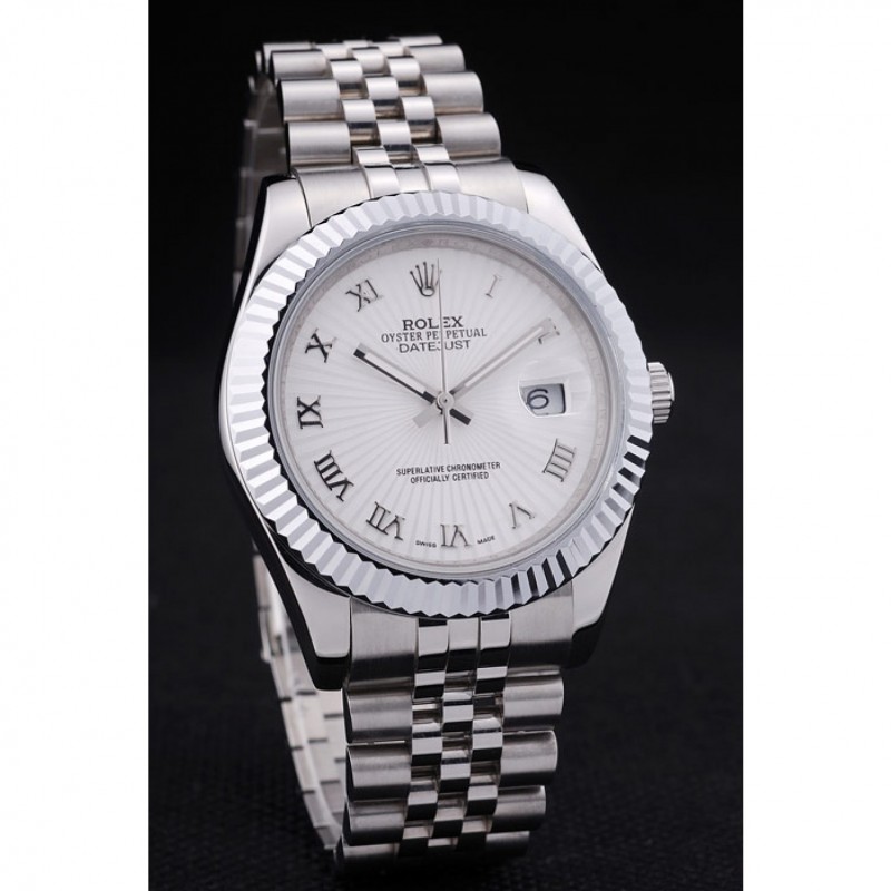 Rolex Datejust White Radial Dial Ribbed Bezel 7478-2