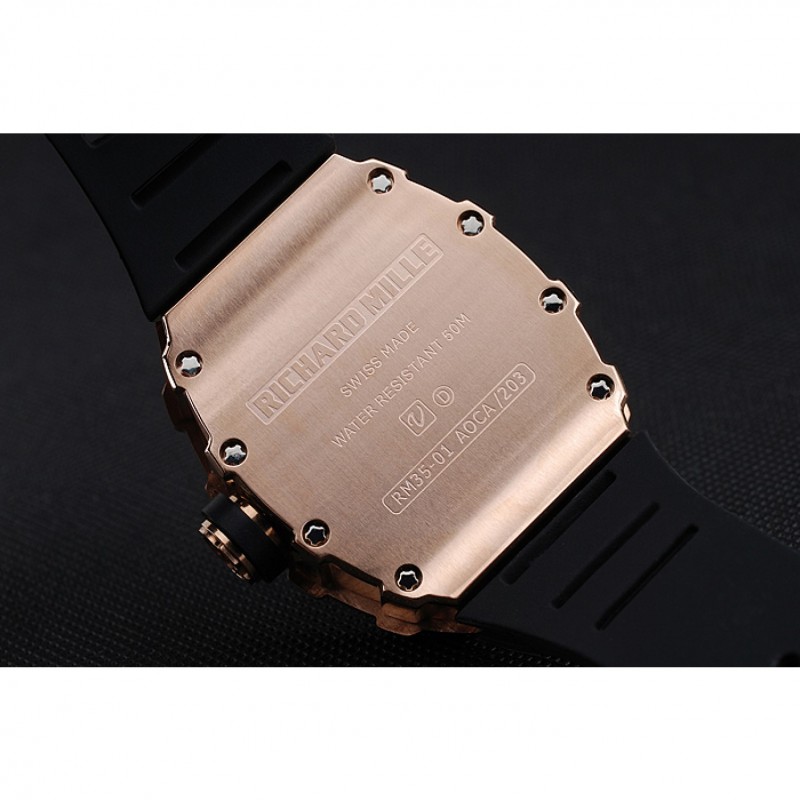 Cheap Replica Watches Richard Mille RM 35-01 Rafael Nadal Gold Case Black Rubber Bracelet 1454197-4