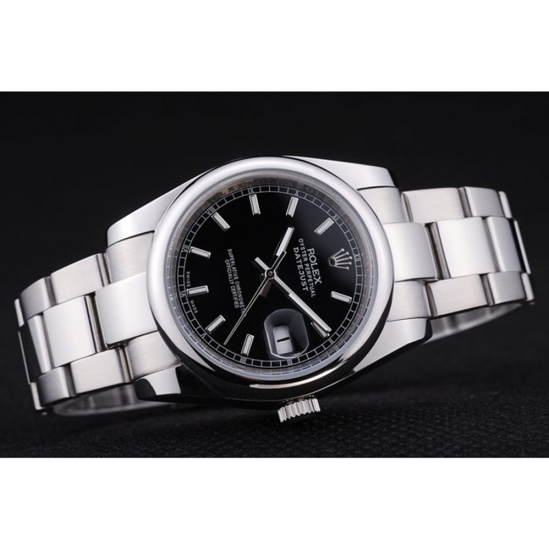 Rolex Datejust Polished Silver Bezel Black Dial 7467-2