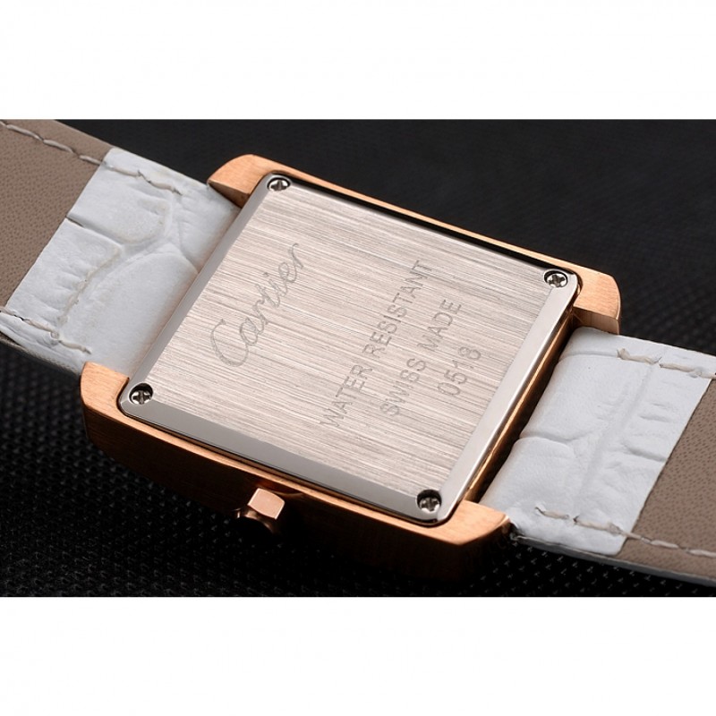 Cartier Tank MC Gold Diamond Case White Dial White Leather Strap 622169-5