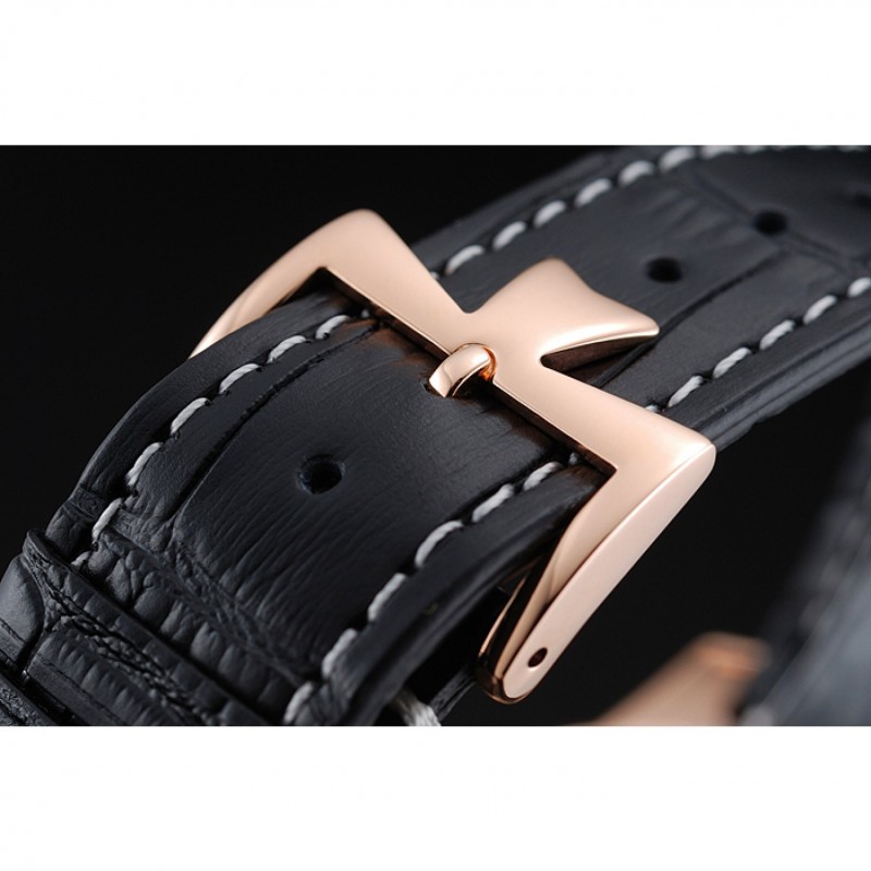 Swiss Vacheron Constantin Patrimony White Dial Rose Gold Case Black Leather Bracelet 1454165-5