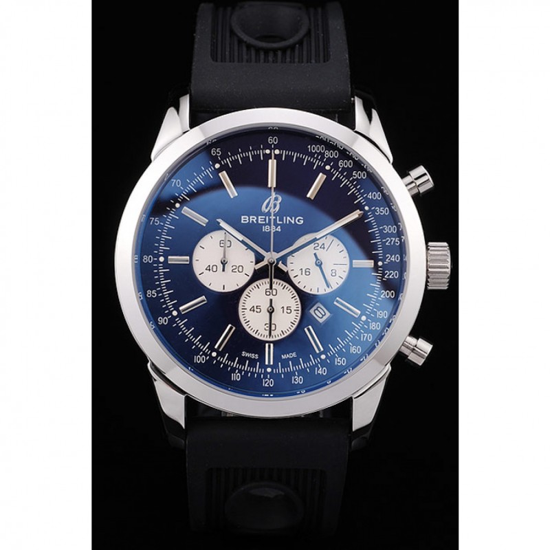 Breitling Transocean Black Dial Black Rubber Strap Polished Stainless Steel Bezel-1