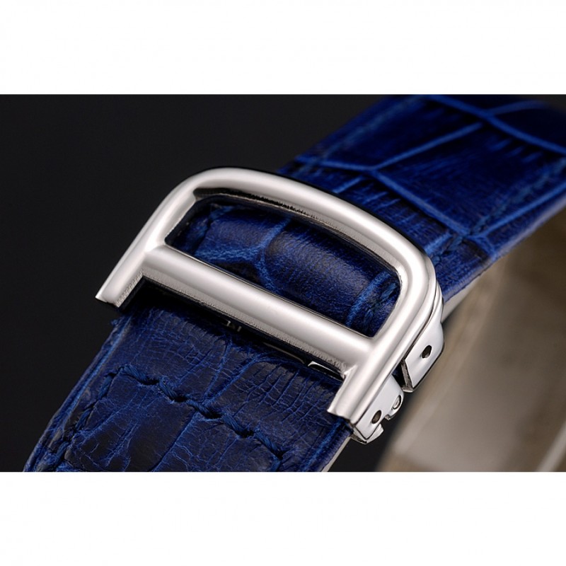 Cartier Ronde Solo White Dial Diamond Hour Marks Stainless Steel Case Blue Leather Strap-5