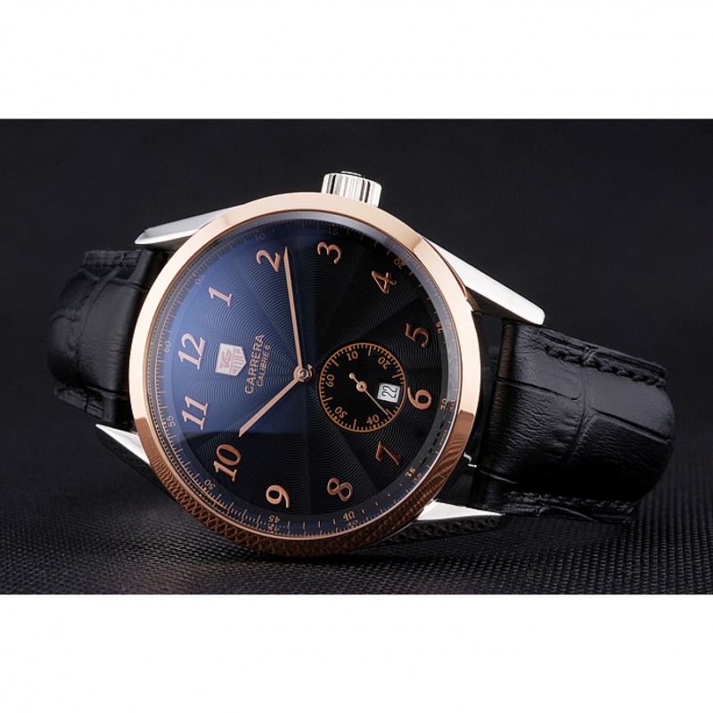 Tag Heuer Carerra Calibre 6 Black Dial Rose Gold Black Leather Band 622163-4