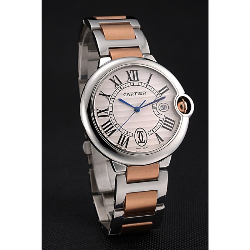 Swiss Ballon Blue De Cartier Steel Case White Dial Roman Numerals Two Tone Bracelet 622646-2