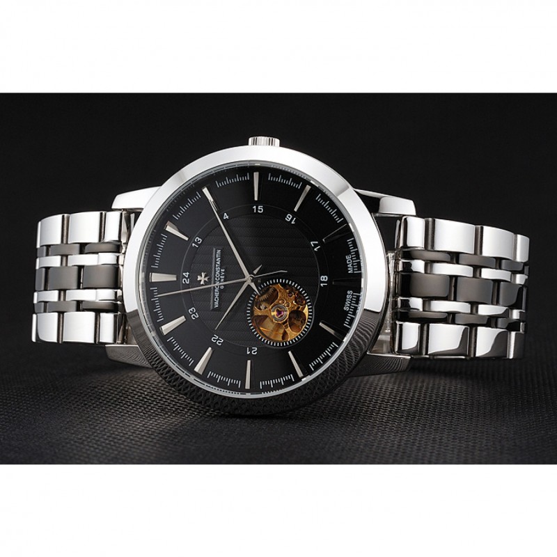 Vacheron Constantin Tourbillon Black Dial Stainless Steel Case Two Tone Steel Black Bracelet-3