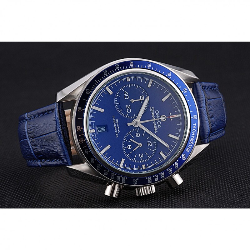 Omega Speedmaster Blue Dial Stainless Steel Case Blue Leather Strap 622808-3