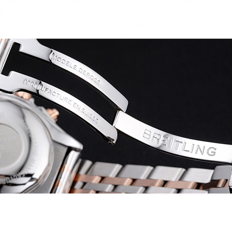 Breitling Chronomat Black Dial Rose Gold Bezel And Subdials Stainless Steel Case Two Tone Bracelet-5