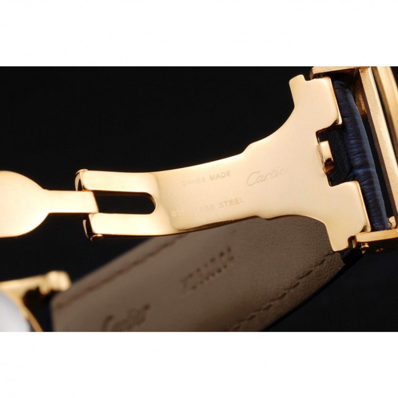 Swiss Cartier Rotonde Small Complication Blue Dial Gold Diamond Case Blue Leather Strap-6