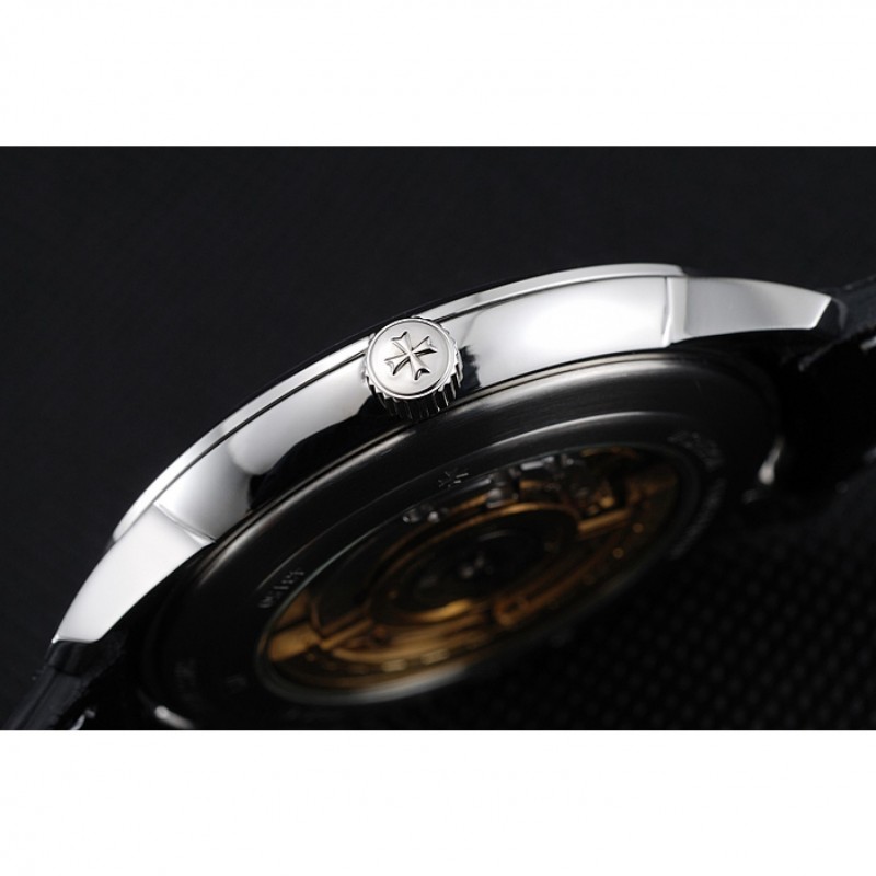 Swiss Vacheron Constantin Patrimony Grey Dial Silver Case Black Leather Bracelet 1454160-7