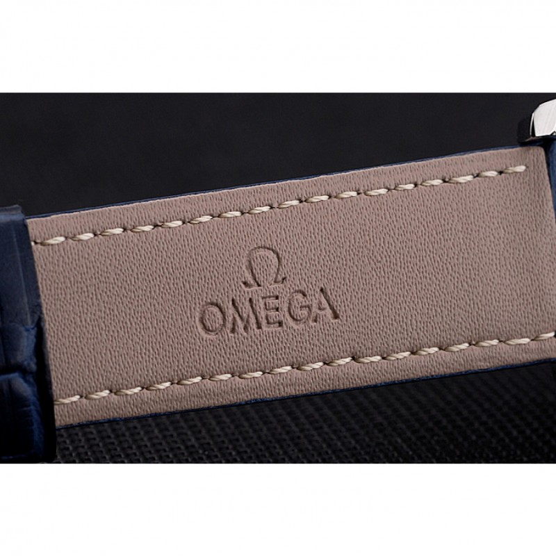 Omega Chronograph White Dial Stainless Steel Case Blue Leather Strap-6