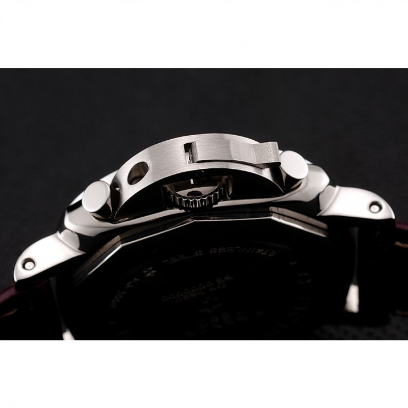 Panerai Radiomir 8 Days Chronograph Black Dial Stainless Steel Case Plum Leather Strap 1453795-8