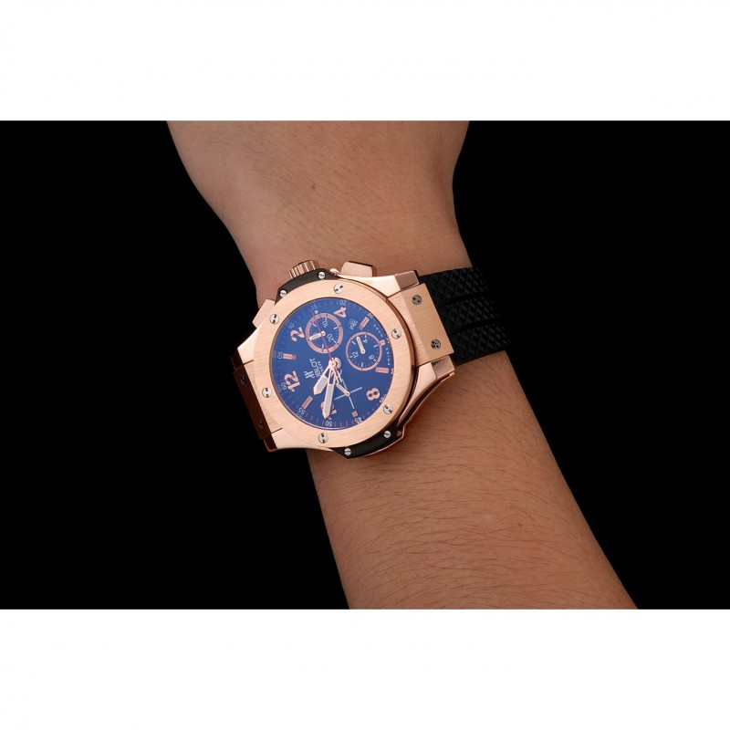 Swiss Hublot Big Bang Black Dial Rose Gold Case Black Rubber Bracelet 1453898-7
