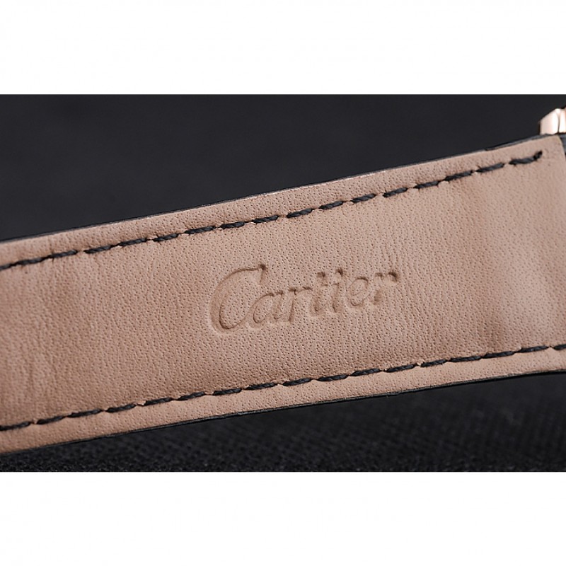 Cartier Drive De Cartier Black Dial Gold Case Black Leather Bracelet 1454214-5