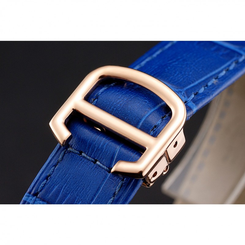 Cartier Ronde White Dial Diamond Bezel Rose Gold Case Blue Leather Strap-5